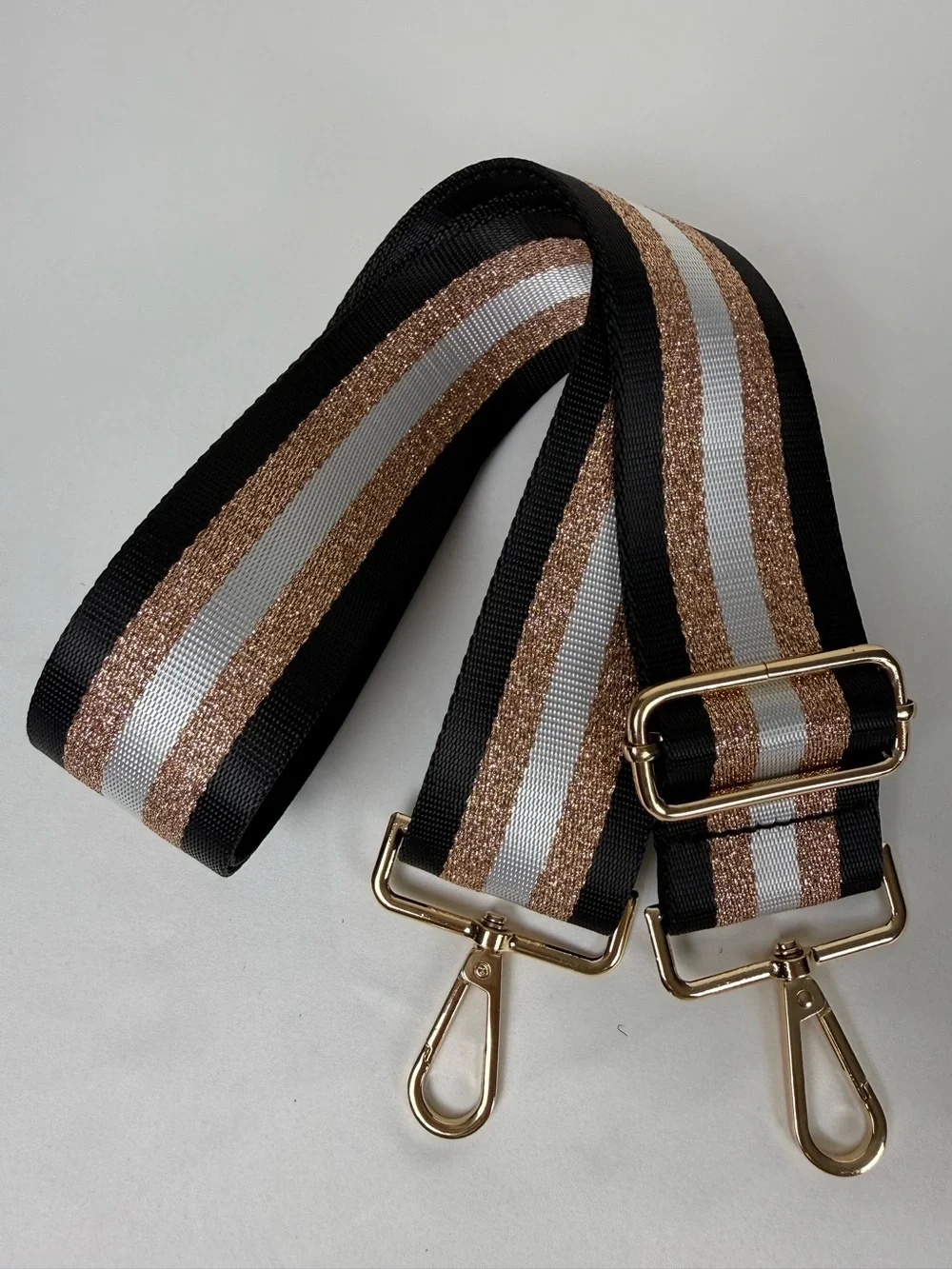 Adjustable Crossbody Bag Strap ~ 60” – Black Gold Thread Replacement Strap